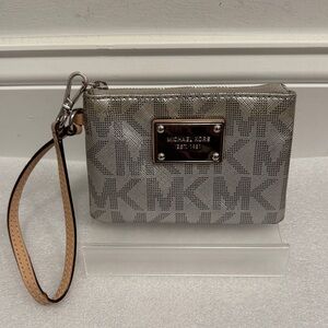 Michael Kors Silver Logo Wristlet Clutch